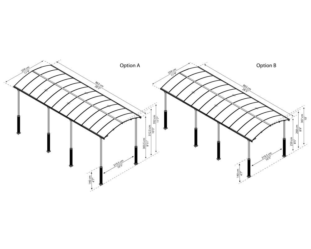 Canopia by Palram Carport Arcadia Alpine 863 x 359 cm Grå