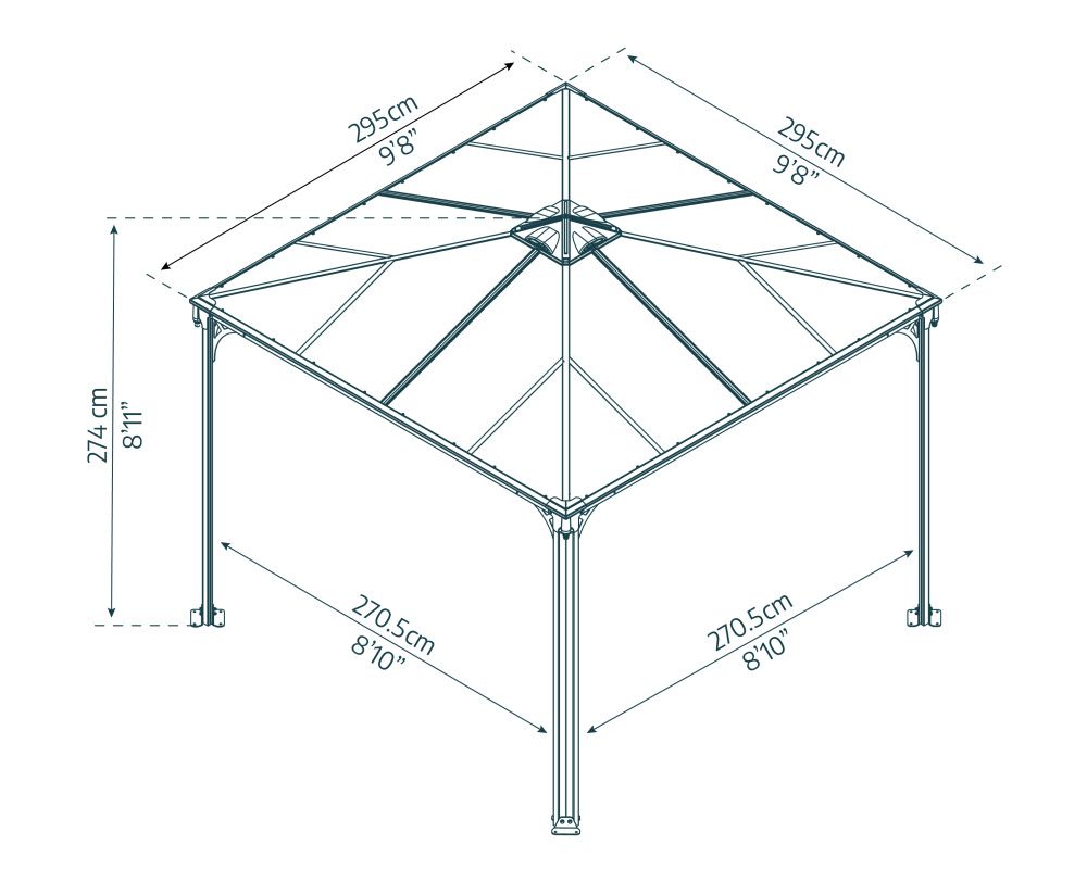Canopia by Palram Palermo paviljong 295 x 295 cm grå - inkl gardiner og netting