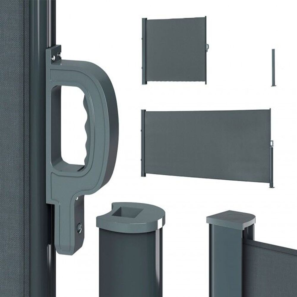 Uttrekkbar sidemarkise levegg grå 180 cm x 350 cm