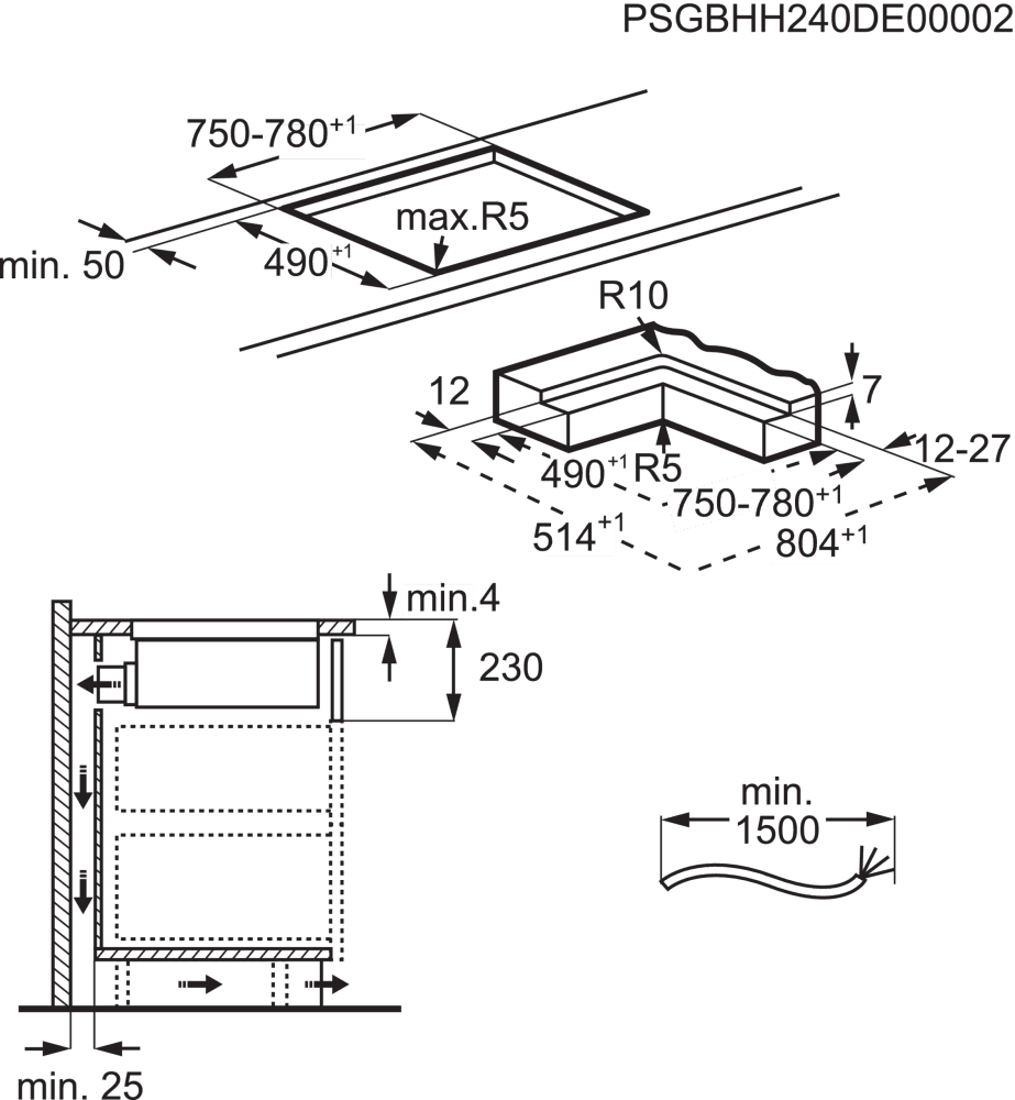 AEG Induksjonstopp med integrert ventilator 80 cm TH84CB03CB 949598202