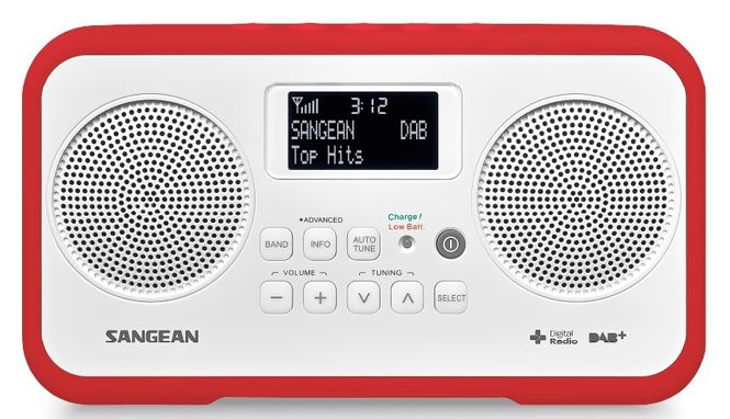 Hovedbilde Sangen DAB radio DPR77 stereo hvit og rød Traveller ...