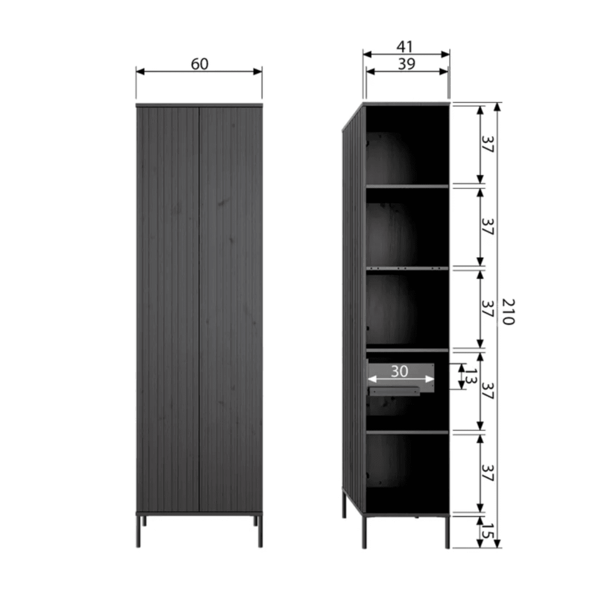 WOOOD Gravure New høyskap 210 cm natural sort furu 373474-Z