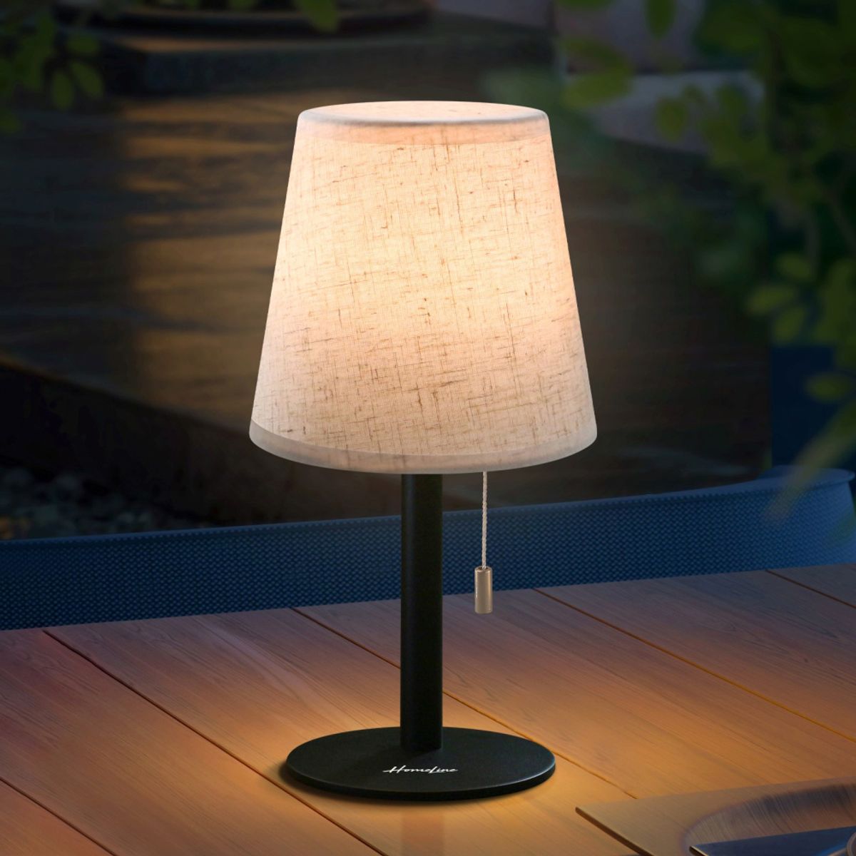 Homeline bordlampe stålfot, beige skjerm 3 nivåer 451626 