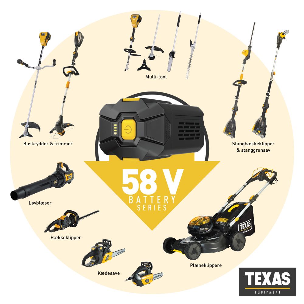 Texas hekksaks på stang batteri 58V PHZ5800 u/bat og lader 90070044
