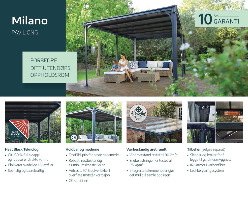 Canopia by Palram milano paviljong 309 x 309 cm grå - inkl gardiner og netting